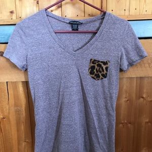 Heather Purple T Shirt with Leopard Print Pocket
